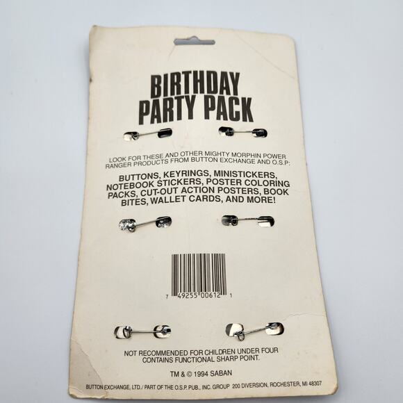 Mighty Morphin Power Rangers 1994 Birthday Party Pack 6 Button Pins 2.25 inches - Picture 2 of 6
